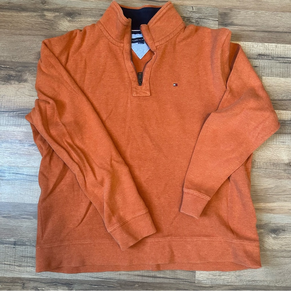Men's Tommy Hilfiger quarter zip orange sweater long sleeve XL